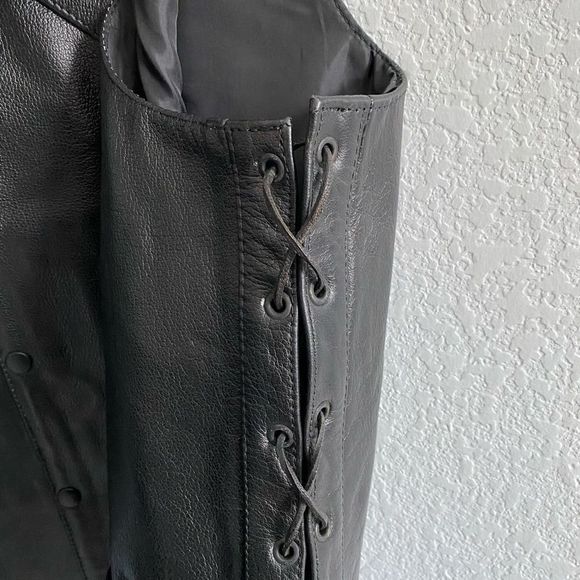 Allstate Black Leather Motorcycle Vest Men’s 48 - Picture 6 of 7